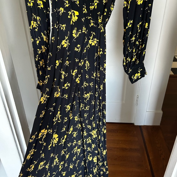 Ganni XS wraparound dress in black with yellow floral print - Picture 4 of 6